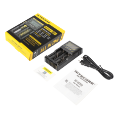 Carregador inteligente NITECORE D2 EU, 2 slots com display LCD para baterias Li-ion, LiFePO4, Ni-MH, Ni-Cd e pilhas AA/AAA