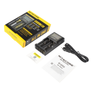Carregador inteligente NITECORE D2 EU, 2 slots com display LCD para baterias Li-ion, LiFePO4, Ni-MH, Ni-Cd e pilhas AA/AAA