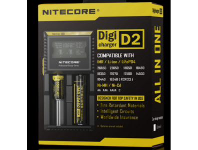 Nitecore D2 Digicharger carregador inteligente 2 slots com display LCD para baterias Li-ion, LiFePO4, Ni-MH, Ni-Cd, AA e AAA - Imagem 1