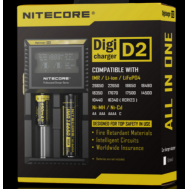Nitecore D2 Digicharger carregador inteligente 2 slots com display LCD para baterias Li-ion, LiFePO4, Ni-MH, Ni-Cd, AA e AAA