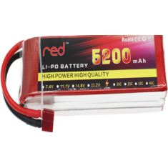 Bateria LiPo 3S 11,1V 5200mAh 25C vermelha, alta pot&ecirc;ncia e qualidade