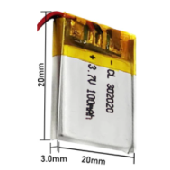 Bateria recarreg&aacute;vel de l&iacute;tio 3,7 V 100 mAh modelo 302020