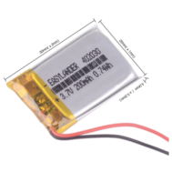 402030 Bateria recarreg&aacute;vel de l&iacute;tio 3,7 V 200 mAh