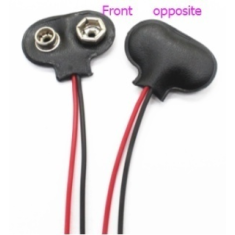Clipe conector Tipo T para bateria 9V com cabo preto e vermelho 15 cm