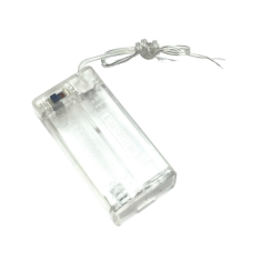 Porta-pilhas transparente para 2 pilhas AA com cabo, interruptor e tampa