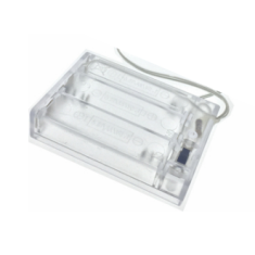 Porta pilhas transparente 3 x AA com cabo, interruptor e tampa