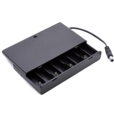 Caixa para 8 pilhas AA com interruptor, tampa e conector DC
