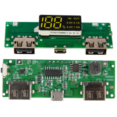 M&oacute;dulo conversor boost DC-DC e carregador para bateria 18650 5V 1A/2A com display digital em barra e dupla sa&iacute;da USB
