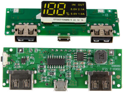 M&oacute;dulo conversor boost DC-DC e carregador para bateria 18650 5V 1A/2A com display digital em barra e dupla sa&iacute;da USB - Imagem 1