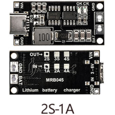 M&oacute;dulo carregador e booster Type C para baterias 18650 Li‑ion/Pol&iacute;mero 2S (8,4 V, 1 A)