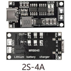 M&oacute;dulo carregador e booster Type-C para 18650 / pol&iacute;mero de l&iacute;tio 2S 8,4V 4A (conversor DC-DC)