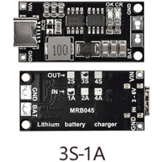 M&oacute;dulo conversor DC-DC e carregador 18650 pol&iacute;mero de l&iacute;tio USB Type-C para 3S 12,6V 1A