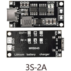 M&oacute;dulo Booster e Carregador 3S 12,6V 2A para 18650 Li-ion com entrada Type-C