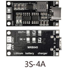 M&oacute;dulo carregador 18650 Li-ion/LiPo Type C para 3S 12,6V 4A com conversor booster DC-DC