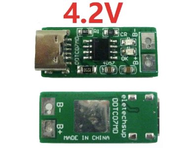 M&oacute;dulo carregador para bateria de l&iacute;tio 4,2V 1A com entrada Tipo C (Conversor DC-DC) - Imagem 1
