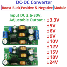 Conversor DC-DC Boost/Buck 3,6&ndash;30 V com sa&iacute;da ajust&aacute;vel &plusmn;3&ndash;30 V (positiva e negativa)