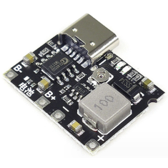 M&oacute;dulo conversor DC-DC integrado ajust&aacute;vel preto 3,7V a 9V / 5V para bateria 18650 com carga, boost e descarga 2A