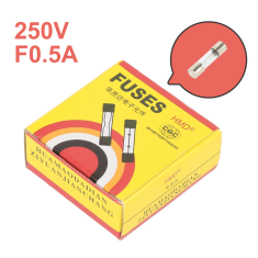 Fus&iacute;veis de vidro 5 x 20 mm 0,5 A 250 V de a&ccedil;&atilde;o r&aacute;pida, 100 unidades por caixa