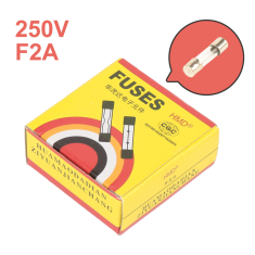 Fus&iacute;veis de vidro 5 x 20 mm, a&ccedil;&atilde;o r&aacute;pida, 2 A, 250 V, 100 unidades/caixa