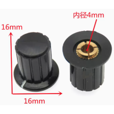 Knob para potenci&ocirc;metro KYP16-16-4J preto, furo 4 mm, para WXD3-13-2W