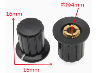 Knob para potenci&ocirc;metro KYP16-16-4J preto, furo 4 mm, para WXD3-13-2W - Imagem 1
