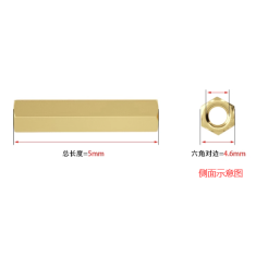 Pino roscado sextavado de cobre M3 x 5 mm com rosca em ambas as extremidades