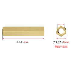 Pino sextavado de cobre M3 x 6 mm, dupla face