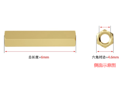 Pino sextavado de cobre M3 x 6 mm, dupla face - Imagem 1