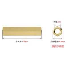 Pino roscado hexagonal de cobre M3 x 40 mm, dupla rosca