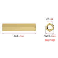 Pino roscado hexagonal de cobre M3 x 40 mm, dupla rosca