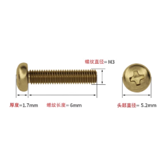 Parafuso M3 x 6 mm de lat&atilde;o cabe&ccedil;a pan cruzeta