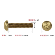 Parafuso M3 x 16 mm cabe&ccedil;a pan cruzada em lat&atilde;o
