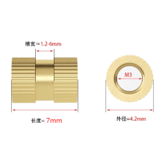 Porca estriada em lat&atilde;o para moldagem por inje&ccedil;&atilde;o M3 &times; 7 mm OD 4,2 mm