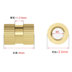 Porca canelada de lat&atilde;o M3 &times; 4 &times; 5,3 mm (OD 5,3 mm)