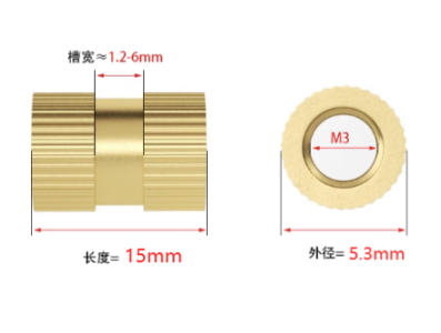 Porca estriada de lat&atilde;o M3 x 15 mm, di&acirc;metro externo 5,3 mm - Imagem 1