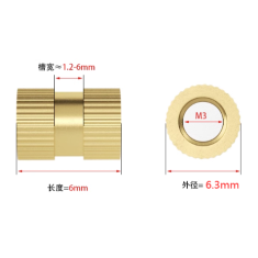 Porca ranhurada em lat&atilde;o M3 &times; 6 &times; &Oslash; 6,3 mm