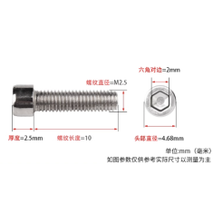 Parafuso em a&ccedil;o inox 201 de cabe&ccedil;a cil&iacute;ndrica com soquete sextavado M2,5 x 10 mm