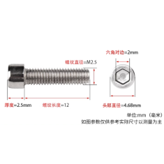 Parafuso M2,5 x 12 mm com cabe&ccedil;a cil&iacute;ndrica sextavada interna A&ccedil;o inoxid&aacute;vel 201