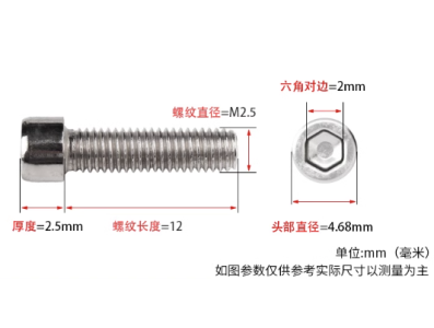 Parafuso M2,5 x 12 mm com cabe&ccedil;a cil&iacute;ndrica sextavada interna A&ccedil;o inoxid&aacute;vel 201 - Imagem 1