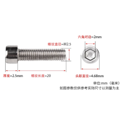 Parafuso de cabe&ccedil;a cil&iacute;ndrica com sextavado interno A&ccedil;o inox 201 M2.5 x 20 mm