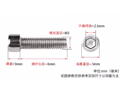 Parafuso de cabe&ccedil;a cil&iacute;ndrica com soquete sextavado M3 x 6 mm A&ccedil;o inox 201 - Imagem 1