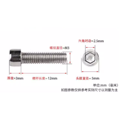Parafuso M3 x 12 mm cabe&ccedil;a cil&iacute;ndrica com soquete hexagonal, A&ccedil;o inox 201