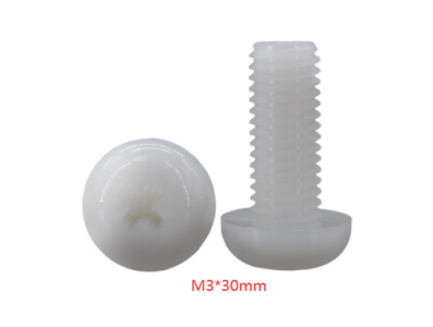 Parafuso Phillips cabe&ccedil;a Pan M3 x 30 mm em nylon branco - Imagem 1