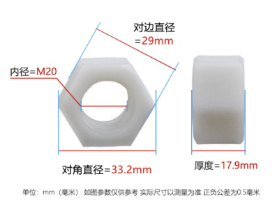 Porca Hexagonal de Nylon M20 Branca - Imagem 1