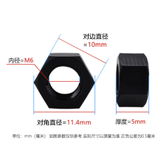 Porca hexagonal de nylon M6 preta