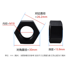 Porca hexagonal M18 em nylon preta