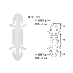 Coluna isoladora LCF-7 M3 tipo aeron&aacute;utico em nylon branco 7,0 mm, pacote com 100 unidades