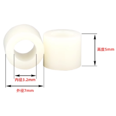 Espa&ccedil;ador isolante cil&iacute;ndrico M3 em ABS, 7 x 3 x 5 mm, 1000 unidades/saco