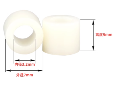 Espa&ccedil;ador isolante cil&iacute;ndrico M3 em ABS, 7 x 3 x 5 mm, 1000 unidades/saco - Imagem 1