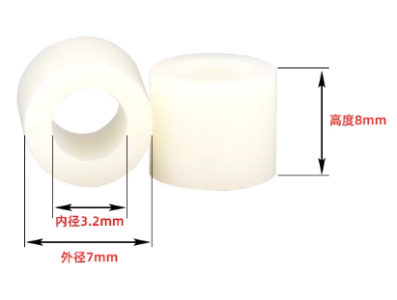 Espa&ccedil;ador isolante cil&iacute;ndrico ABS M3 7x3x8 mm, saco com 1000 unidades - Imagem 1